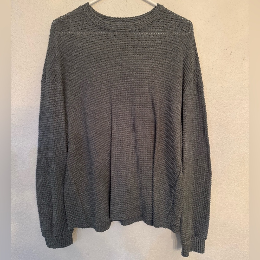 Cozy Waffle Knit Pullover Sweater – Charcoal Gray, Size Large